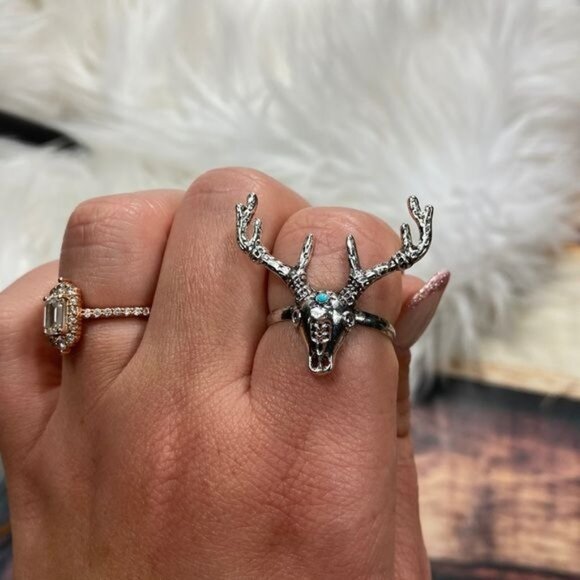 Deer Turquoise Adjustable Western Ring - Picture 3 of 5